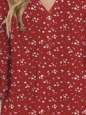 Women’s Timeson XXL Vibrant Red V-Neck Blouse with White Dot Print.
